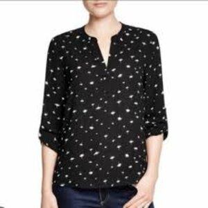 Daniel Rainn Koda Split Neck Waterman Blouse in Black w/ White Dandelion Pattern